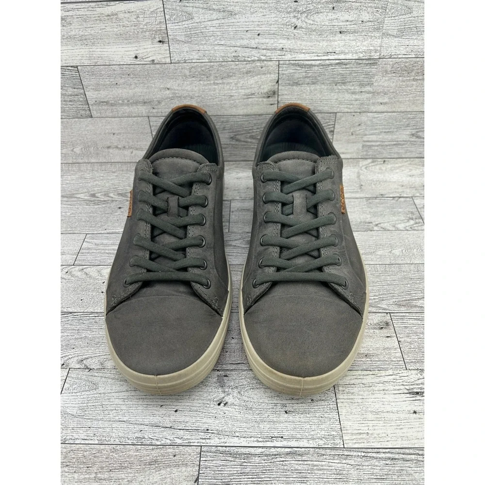 Ecco Soft 7 Sneakers Gray Leather Lace Up Casual‎ Walking Shoes